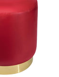 Suhu Tabouret Pouf en Similicuir Coiffeuse Repose-Pieds en Faux Cuir Rond de Salon Design Chaise Moderne Siège Vintage Deco Bas en Métal Gold Rouge