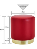 Suhu Tabouret Pouf en Similicuir Coiffeuse Repose-Pieds en Faux Cuir Rond de Salon Design Chaise Moderne Siège Vintage Deco Bas en Métal Gold Rouge