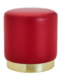 Suhu Tabouret Pouf en Similicuir Coiffeuse Repose-Pieds en Faux Cuir Rond de Salon Design Chaise Moderne Siège Vintage Deco Bas en Métal Gold Rouge
